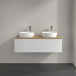 Villeroy & Boch Antao Тумба под раковину, с подсветкой, 1 выдвижной ящик, 1200 x 360 x 500 mm, лицевая поверхность без текстурированной отделки, Glossy White Lacquer / Honey Oak L35051GF