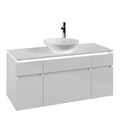 Villeroy & Boch Legato Тумба под раковину, с подсветкой, 5 выдвижных ящиков, 1200 x 550 x 500 mm, Glossy White / Glossy White B578L0DH