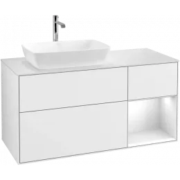 Villeroy & Boch Finion Тумба под раковину, с подсветкой, 3 выдвижных ящика, 1200 x 603 x 501 mm, Glossy White Lacquer / Glossy White Lacquer F811GFGF