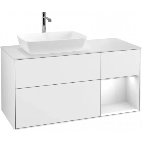 Villeroy & Boch Finion Тумба под раковину, с подсветкой, 3 выдвижных ящика, 1200 x 603 x 501 mm, Glossy White Lacquer / Glossy White Lacquer F811GFGF