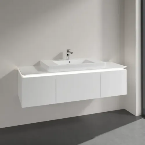 Villeroy & Boch Legato Тумба под раковину, с подсветкой, 3 выдвижных ящика, 1400 x 380 x 500 mm, Glossy White / Glossy White B698L0DH