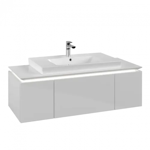Villeroy & Boch Legato Тумба под раковину, с подсветкой, 3 выдвижных ящика, 1200 x 380 x 500 mm, Glossy White / Glossy White B696L0DH