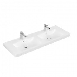 Villeroy & Boch Subway 2.0 Двойная раковина для установки на тумбу, 1300 x 470 x 150 mm, Альпийский белый, с переливом 7175D001