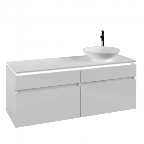 Villeroy & Boch Legato Тумба под раковину, с подсветкой, 4 выдвижных ящика, 1400 x 550 x 500 mm, Glossy White / Glossy White B590L0DH