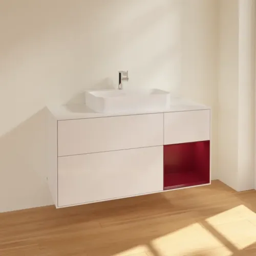 Villeroy & Boch Finion Тумба под раковину, с подсветкой, 3 выдвижных ящика, 1200 x 603 x 501 mm, Glossy White Lacquer / Peony Matt Lacquer F421HBGF