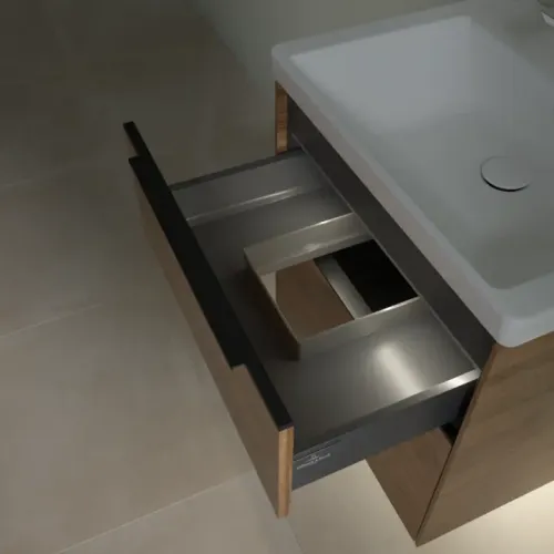 Villeroy & Boch Subway 3.0 Тумба под раковину, с подсветкой, 2 выдвижных ящика, 572 x 576 x 478 mm, Oak Kansas C578L1RH