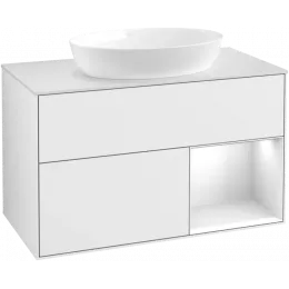 Villeroy & Boch Finion Тумба под раковину, с подсветкой, 2 выдвижных ящика, 1000 x 603 x 501 mm, Glossy White Lacquer / Glossy White Lacquer FA21GFGF