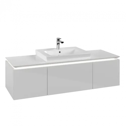 Villeroy & Boch Legato Тумба под раковину, с подсветкой, 3 выдвижных ящика, 1200 x 380 x 500 mm, Glossy White / Glossy White B682L0DH