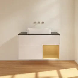 Villeroy & Boch Finion Тумба под раковину, с подсветкой, 2 выдвижных ящика, 1000 x 603 x 501 mm, Glossy White Lacquer / Gold Matt Lacquer F662HFGF