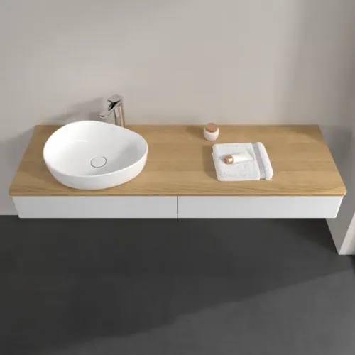 Villeroy & Boch Antao Тумба под раковину, 2 выдвижных ящика, 1600 x 190 x 500 mm, лицевая поверхность без текстурированной отделки, Glossy White Lacquer / Honey Oak K15051GF