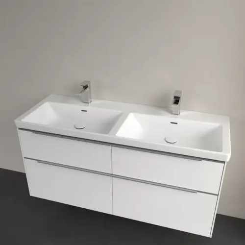 Villeroy & Boch Subway 3.0 Двойная раковина для установки на тумбу, 1300 x 475 x 165 mm, Альпийский белый, с переливом 4A71D501