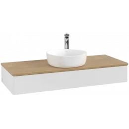 Villeroy & Boch Antao Тумба под раковину, 1 выдвижной ящик, 1200 x 190 x 500 mm, лицевая поверхность без текстурированной отделки, Glossy White Lacquer / Honey Oak K10051GF