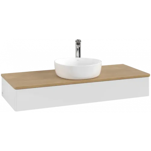 Villeroy & Boch Antao Тумба под раковину, 1 выдвижной ящик, 1200 x 190 x 500 mm, лицевая поверхность без текстурированной отделки, Glossy White Lacquer / Honey Oak K10051GF