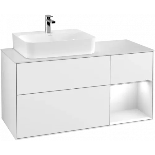 Villeroy & Boch Finion Тумба под раковину, с подсветкой, 3 выдвижных ящика, 1200 x 603 x 501 mm, Glossy White Lacquer / Glossy White Lacquer G151GFGF