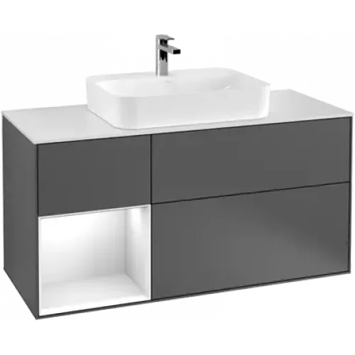 Villeroy & Boch Finion Тумба под раковину, с подсветкой, 3 выдвижных ящика, 1200 x 603 x 501 mm, Silk Grey Matt Lacquer / Silk Grey Matt Lacquer G411HJHJ