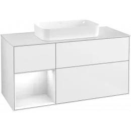 Villeroy & Boch Finion Тумба под раковину, с подсветкой, 3 выдвижных ящика, 1200 x 603 x 501 mm, Glossy White Lacquer / Glossy White Lacquer F701GFGF