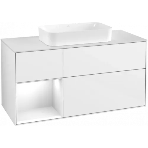 Villeroy & Boch Finion Тумба под раковину, с подсветкой, 3 выдвижных ящика, 1200 x 603 x 501 mm, Glossy White Lacquer / Glossy White Lacquer F701GFGF