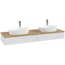 Villeroy & Boch Antao Тумба под раковину, с подсветкой, 2 выдвижных ящика, 1600 x 190 x 500 mm, лицевая поверхность без текстурированной отделки, Glossy White Lacquer / Honey Oak L17051GF
