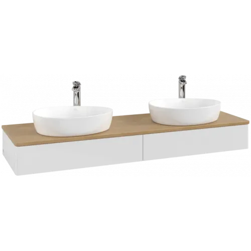 Villeroy & Boch Antao Тумба под раковину, с подсветкой, 2 выдвижных ящика, 1600 x 190 x 500 mm, лицевая поверхность без текстурированной отделки, Glossy White Lacquer / Honey Oak L17051GF