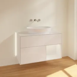 Villeroy & Boch Finion Тумба под раковину, с подсветкой, 2 выдвижных ящика, 1000 x 603 x 501 mm, Glossy White Lacquer / Glossy White Lacquer GA21GFGF