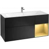 Villeroy & Boch Finion Тумба под раковину, с подсветкой, 3 выдвижных ящика, 1196 x 591 x 498 mm, Black Matt Lacquer / Gold Matt Lacquer F070HFPD