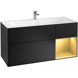Villeroy & Boch Finion Тумба под раковину, с подсветкой, 3 выдвижных ящика, 1196 x 591 x 498 mm, Black Matt Lacquer / Gold Matt Lacquer F070HFPD