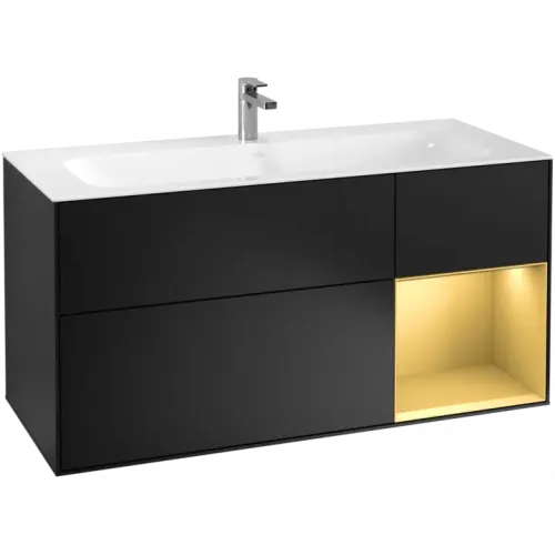 Villeroy & Boch Finion Тумба под раковину, с подсветкой, 3 выдвижных ящика, 1196 x 591 x 498 mm, Black Matt Lacquer / Gold Matt Lacquer F070HFPD