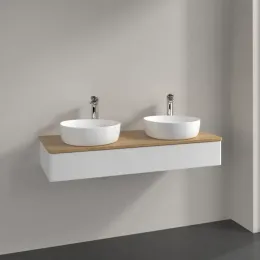 Villeroy & Boch Antao Тумба под раковину, с подсветкой, 1 выдвижной ящик, 1200 x 190 x 500 mm, лицевая поверхность без текстурированной отделки, Glossy White Lacquer / Honey Oak L13051GF