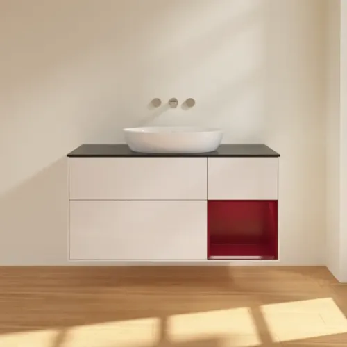 Villeroy & Boch Finion Тумба под раковину, с подсветкой, 3 выдвижных ящика, 1200 x 603 x 501 mm, Glossy White Lacquer / Peony Matt Lacquer GA72HBGF