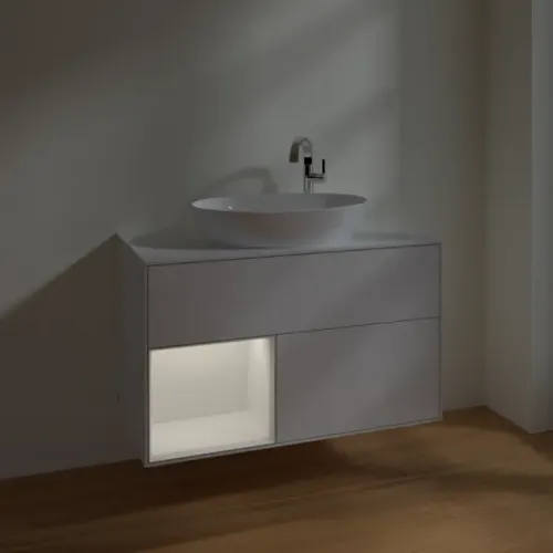 Villeroy & Boch Finion Тумба под раковину, с подсветкой, 2 выдвижных ящика, 1000 x 603 x 501 mm, Glossy White Lacquer / Glossy White Lacquer F891GFGF