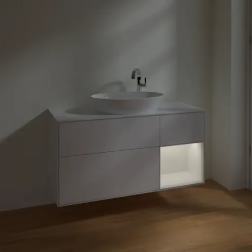 Villeroy & Boch Finion Тумба под раковину, с подсветкой, 3 выдвижных ящика, 1200 x 603 x 501 mm, Glossy White Lacquer / Glossy White Lacquer F951GFGF
