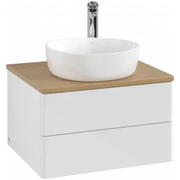 Villeroy & Boch Antao Тумба под раковину, 2 выдвижных ящика, 600 x 360 x 500 mm, лицевая поверхность без текстурированной отделки, Glossy White Lacquer / Honey Oak K18051GF