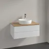 Villeroy & Boch Antao Тумба под раковину, с подсветкой, 2 выдвижных ящика, 800 x 360 x 500 mm, лицевая поверхность без текстурированной отделки, Glossy White Lacquer / Honey Oak L19051GF