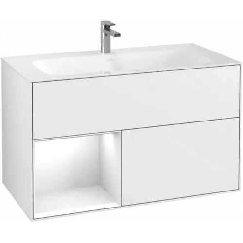 Villeroy & Boch Finion Тумба под раковину, с подсветкой, 2 выдвижных ящика, 996 x 591 x 498 mm, Glossy White Lacquer / Glossy White Lacquer G030GFGF