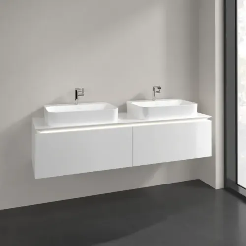 Villeroy & Boch Legato Тумба под раковину, с подсветкой, 2 выдвижных ящика, 1600 x 380 x 500 mm, Glossy White / Glossy White B767L0DH