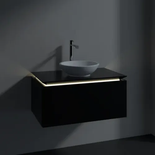Villeroy & Boch Legato Тумба под раковину, с подсветкой, 1 выдвижной ящик, 800 x 380 x 500 mm, Black Matt Lacquer / Black Matt Lacquer B569L0PD