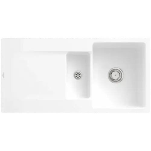 Villeroy & Boch Siluet 60 R flat Мойка, включая Комплект слива с ручным управлением, выкл TitanCeram, 980 x 490 mm, Альпийский белый CeramicPlus 33371FR1