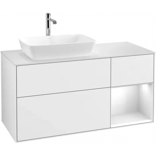Villeroy & Boch Finion Тумба под раковину, с подсветкой, 3 выдвижных ящика, 1200 x 603 x 501 mm, Glossy White Lacquer / Glossy White Lacquer G811GFGF