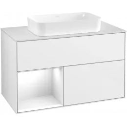 Villeroy & Boch Finion Тумба под раковину, с подсветкой, 2 выдвижных ящика, 1000 x 603 x 501 mm, Glossy White Lacquer / Glossy White Lacquer G651GFGF