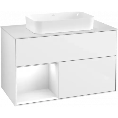 Villeroy & Boch Finion Тумба под раковину, с подсветкой, 2 выдвижных ящика, 1000 x 603 x 501 mm, Glossy White Lacquer / Glossy White Lacquer G651GFGF