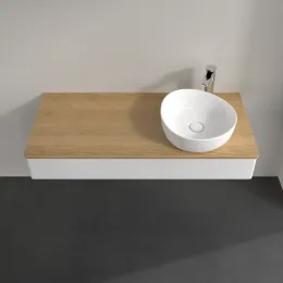 Villeroy & Boch Antao Тумба под раковину, с подсветкой, 1 выдвижной ящик, 1200 x 190 x 500 mm, лицевая поверхность без текстурированной отделки, Glossy White Lacquer / Honey Oak L12051GF