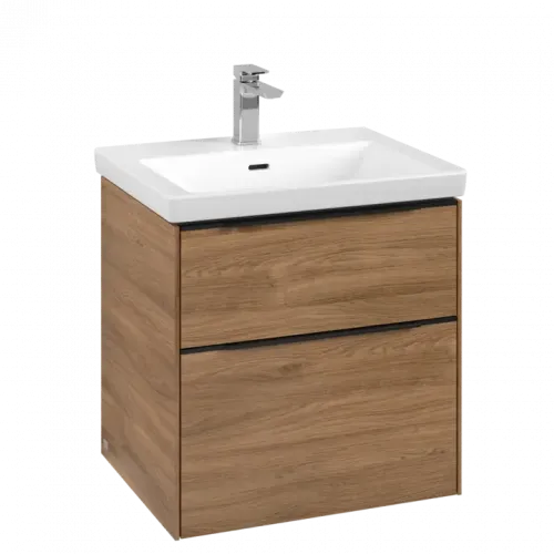 Villeroy & Boch Subway 3.0 Тумба под раковину, с подсветкой, 2 выдвижных ящика, 572 x 576 x 478 mm, Oak Kansas C578L1RH