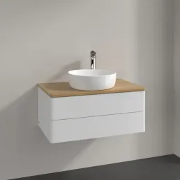 Villeroy & Boch Antao Тумба под раковину, 2 выдвижных ящика, 800 x 360 x 500 mm, лицевая поверхность без текстурированной отделки, Glossy White Lacquer / Honey Oak K19051GF
