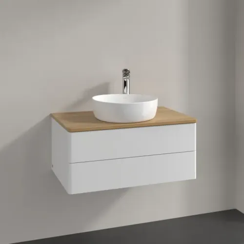 Villeroy & Boch Antao Тумба под раковину, 2 выдвижных ящика, 800 x 360 x 500 mm, лицевая поверхность без текстурированной отделки, Glossy White Lacquer / Honey Oak K19051GF