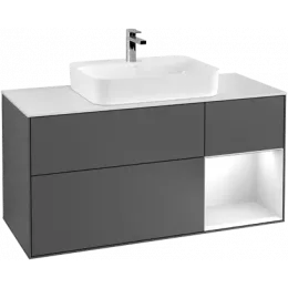 Villeroy & Boch Finion Тумба под раковину, с подсветкой, 3 выдвижных ящика, 1200 x 603 x 501 mm, Silk Grey Matt Lacquer / Silk Grey Matt Lacquer G421HJHJ
