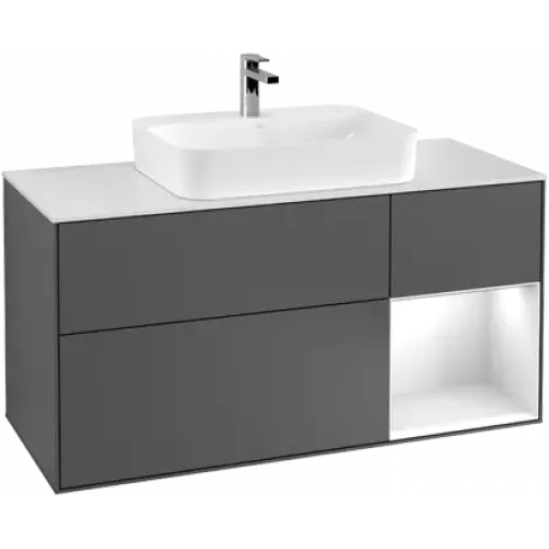 Villeroy & Boch Finion Тумба под раковину, с подсветкой, 3 выдвижных ящика, 1200 x 603 x 501 mm, Silk Grey Matt Lacquer / Silk Grey Matt Lacquer G421HJHJ