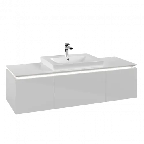 Villeroy & Boch Legato Тумба под раковину, с подсветкой, 3 выдвижных ящика, 1400 x 380 x 500 mm, Glossy White / Glossy White B684L0DH