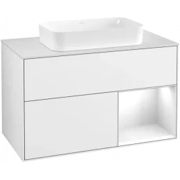 Villeroy & Boch Finion Тумба под раковину, с подсветкой, 2 выдвижных ящика, 1000 x 603 x 501 mm, Glossy White Lacquer / Glossy White Lacquer G661GFGF