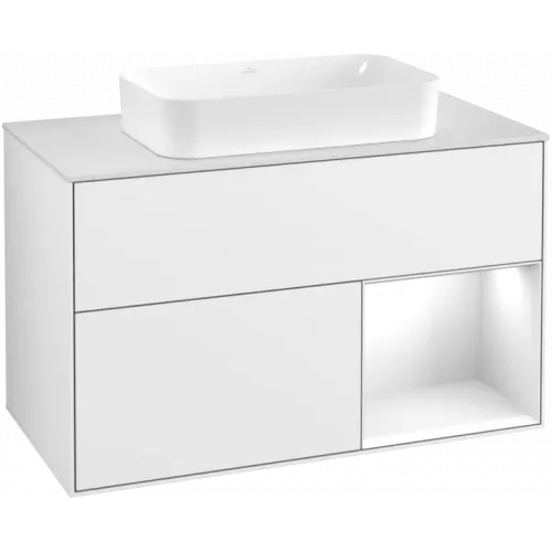 Villeroy & Boch Finion Тумба под раковину, с подсветкой, 2 выдвижных ящика, 1000 x 603 x 501 mm, Glossy White Lacquer / Glossy White Lacquer G661GFGF