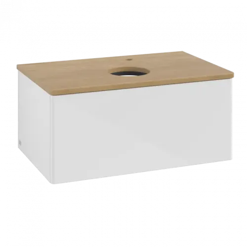 Villeroy & Boch Antao Тумба под раковину, 1 выдвижной ящик, 800 x 360 x 500 mm, лицевая поверхность без текстурированной отделки, Glossy White Lacquer / Honey Oak K30051GF